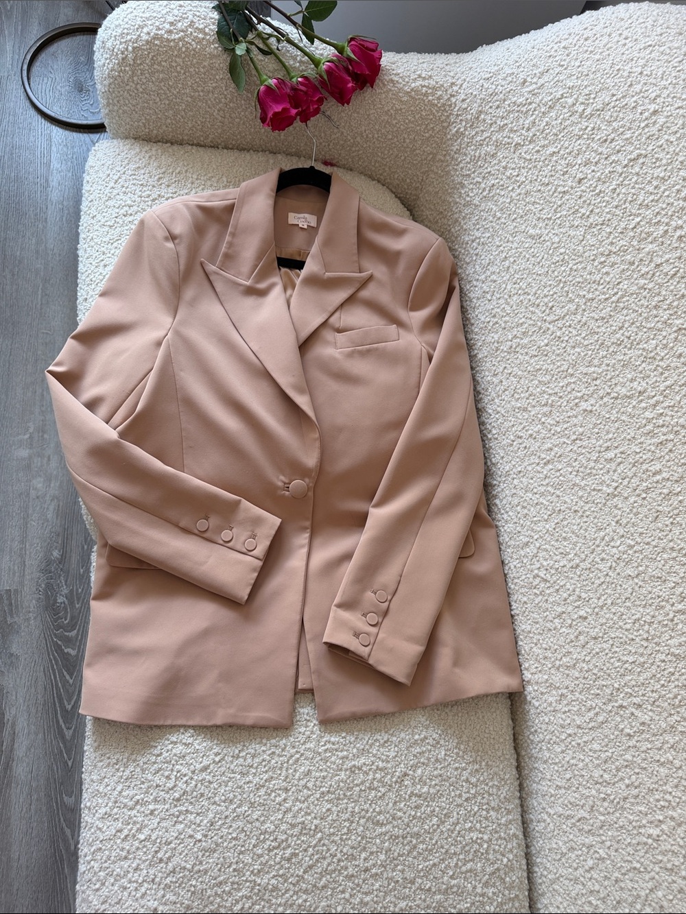 Camila Coelho Blush Beige Single-Button Blazer